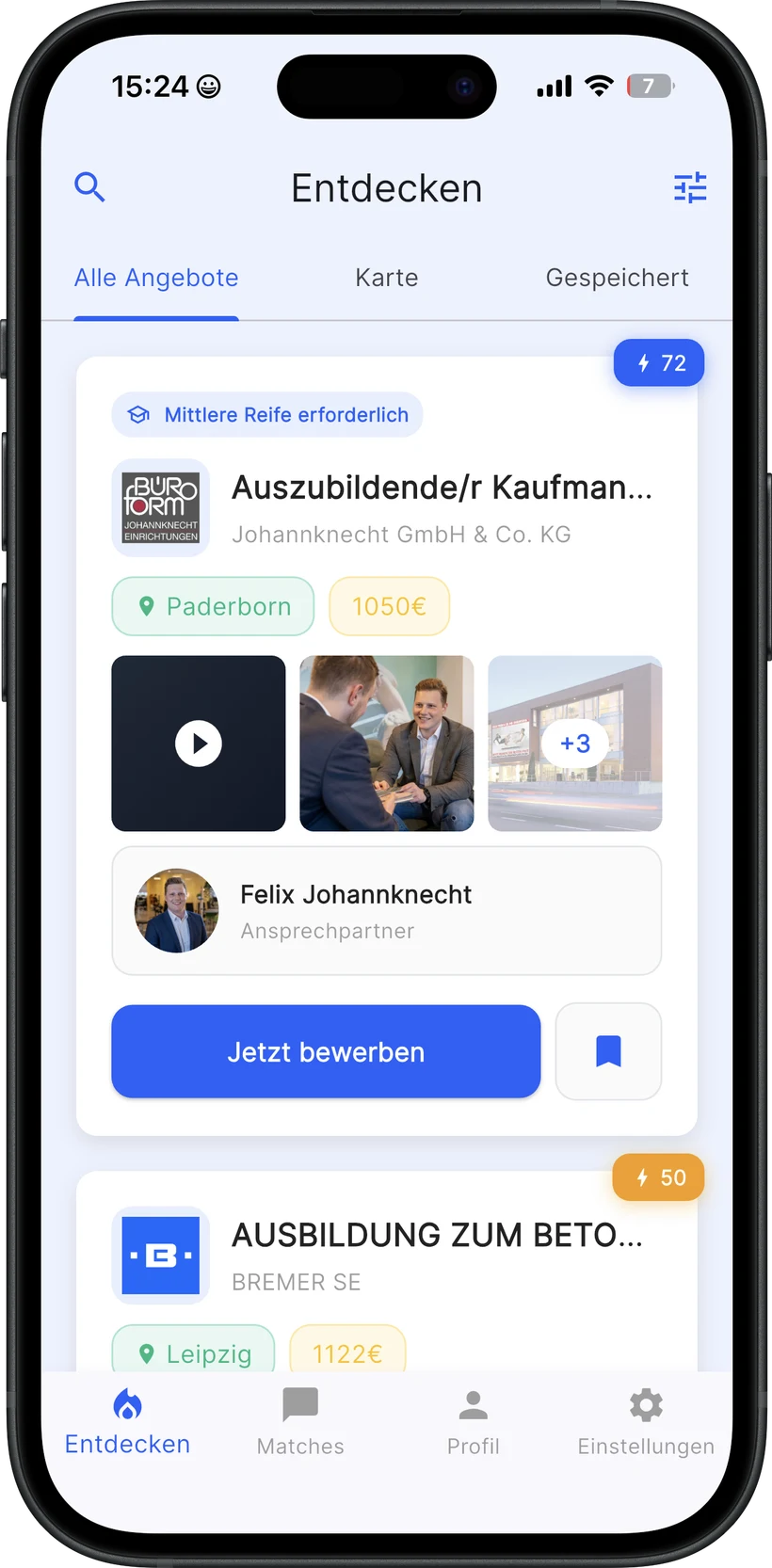 Ausbildungsplätze mit Gehalt und Ansprechpartner entdecken