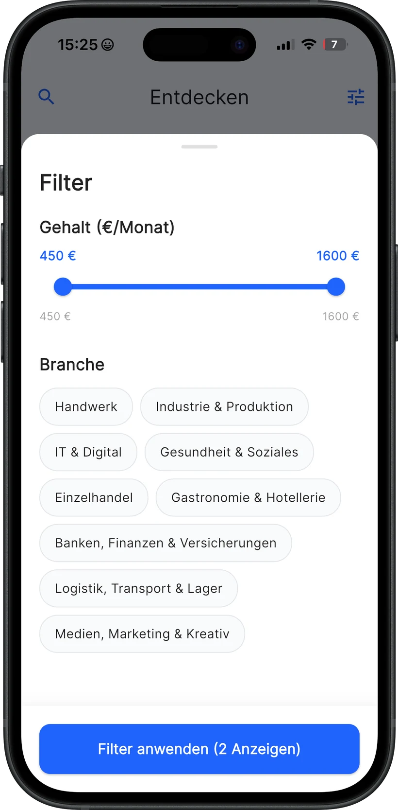 Nach Gehalt und Branche filtern